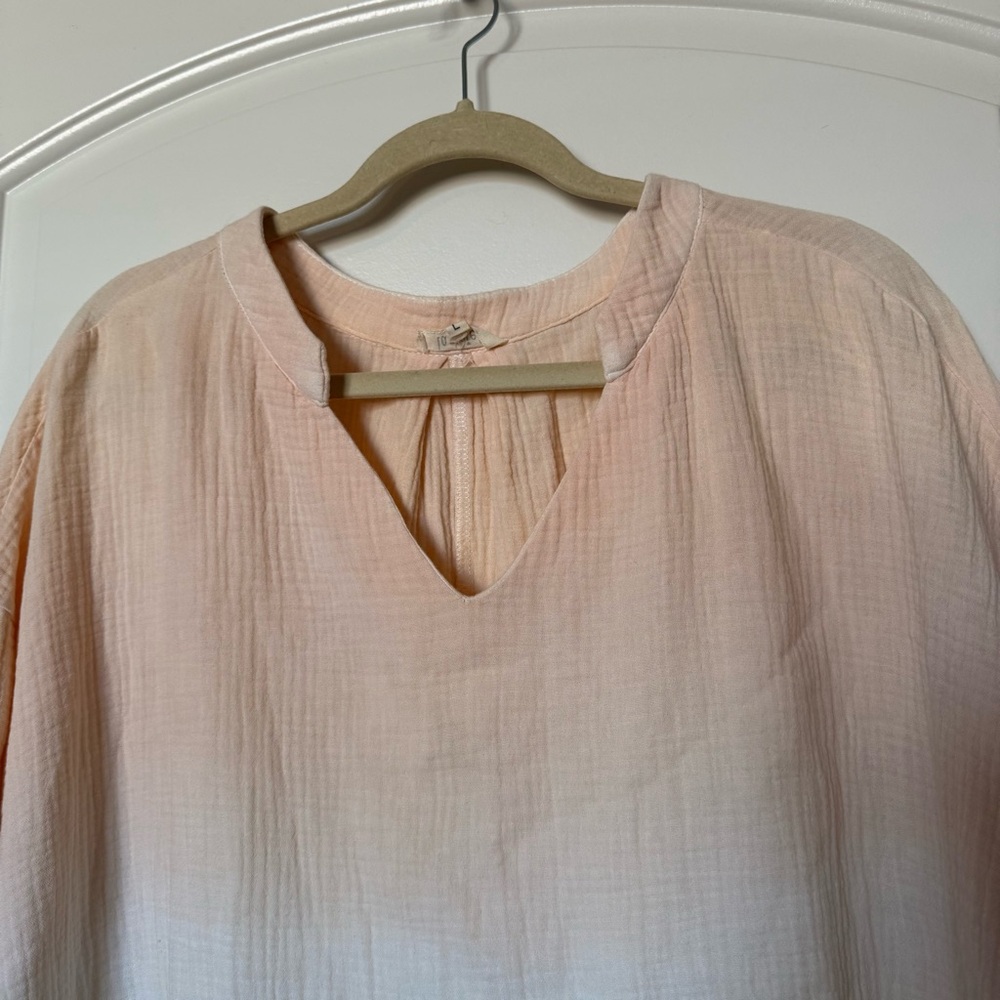 La Miel Peach and White Women's cotton Top, boho relaxed fit, beachy, chill day - Picture 2 of 7